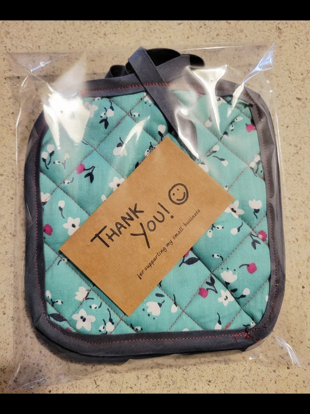 Quilted Floral Pot Holder - Teal Floral